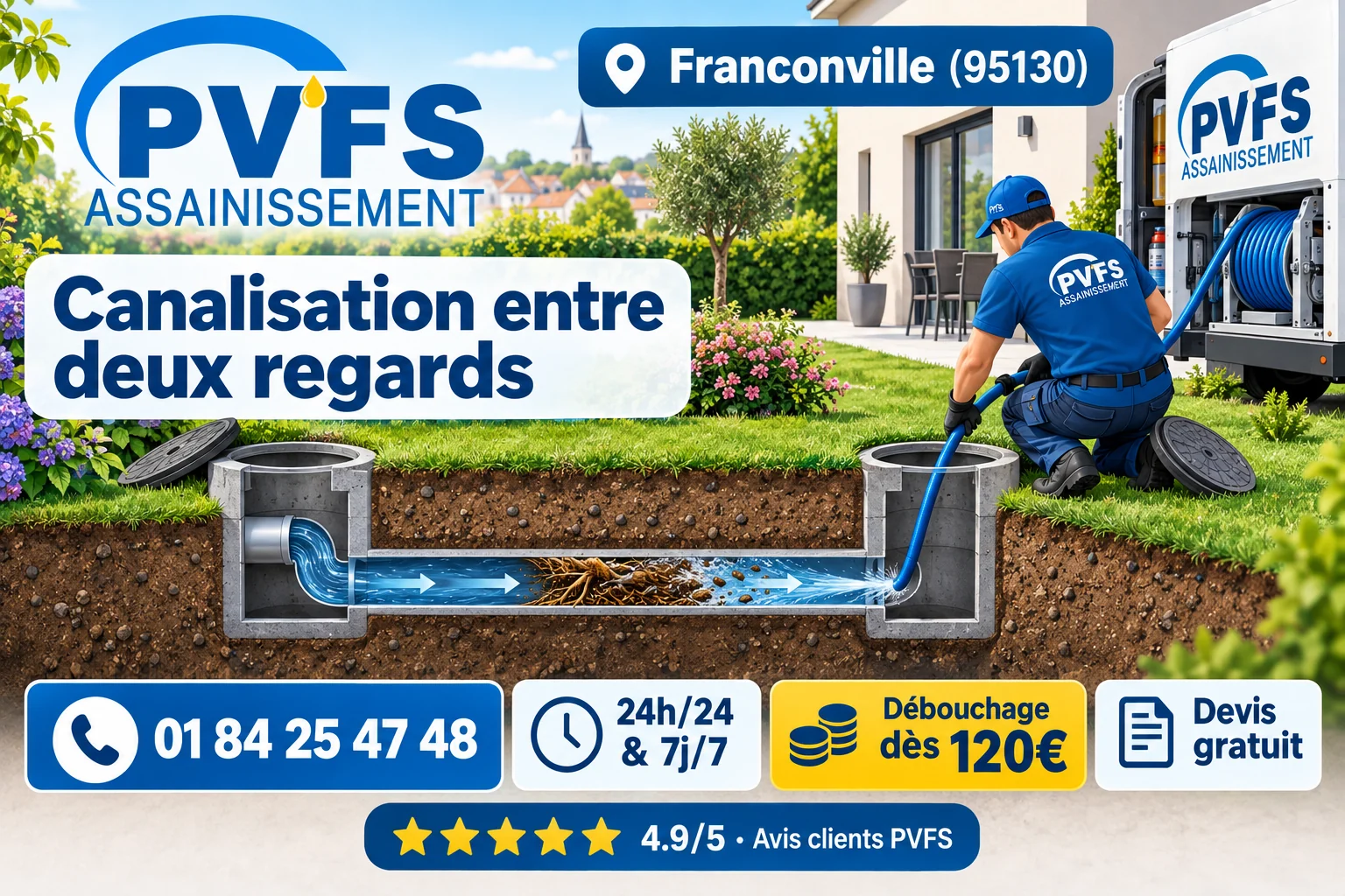 Illustration PVFS : canalisation entre deux regards extérieurs à Franconville