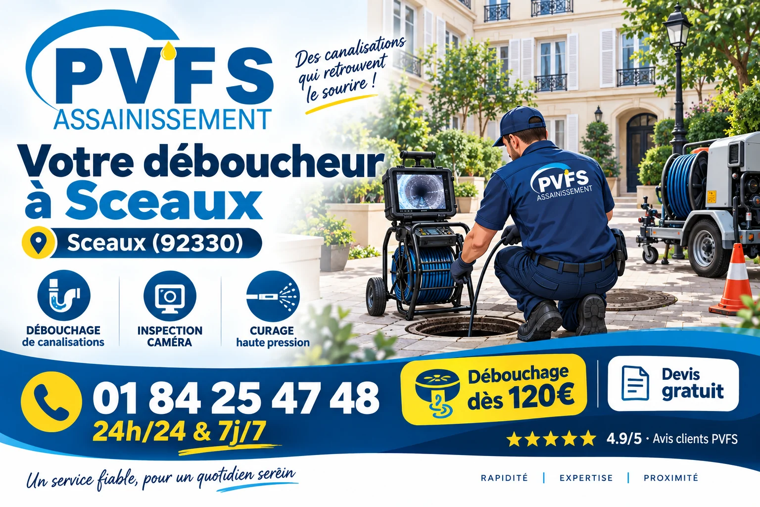 Illustration PVFS : débouchage à Sceaux (92330), dès 120 €, disponible 24h/24