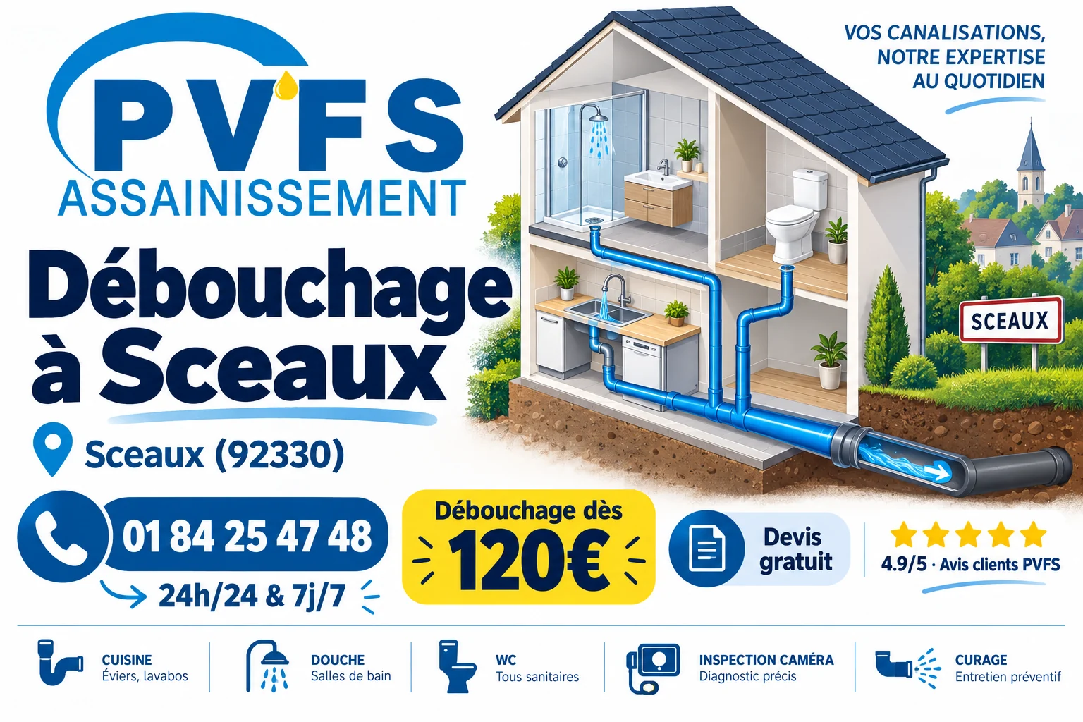 Illustration PVFS : débouchage à Sceaux (92330), dès 120 €, disponible 24h/24
