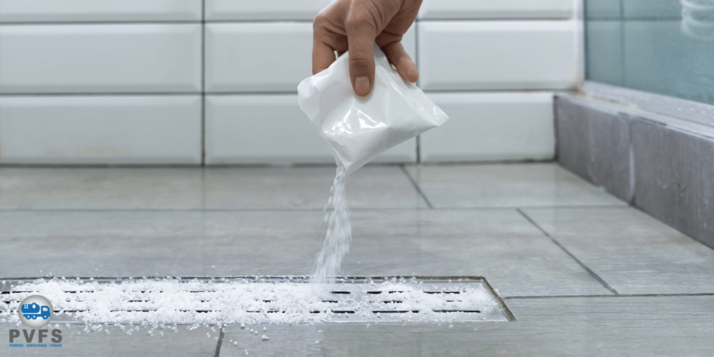 Déboucher une bonde de douche bouchée avec un mélange de bicarbonate, vinaigre et eau chaude